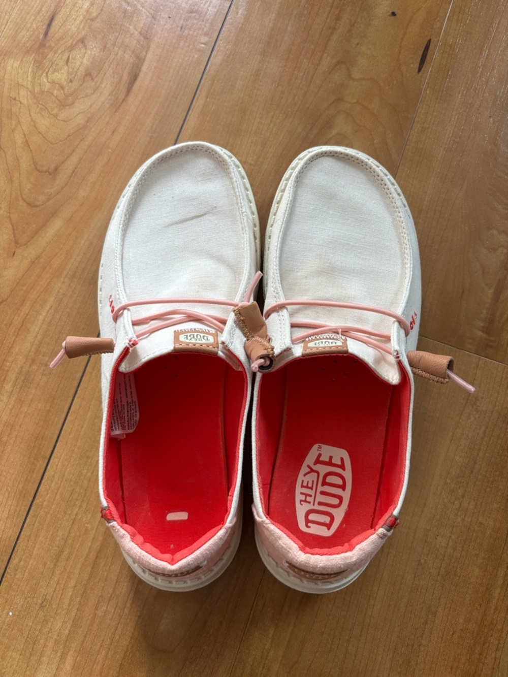 Hey Dude Cream Canvas Sneakers with Coral Lining